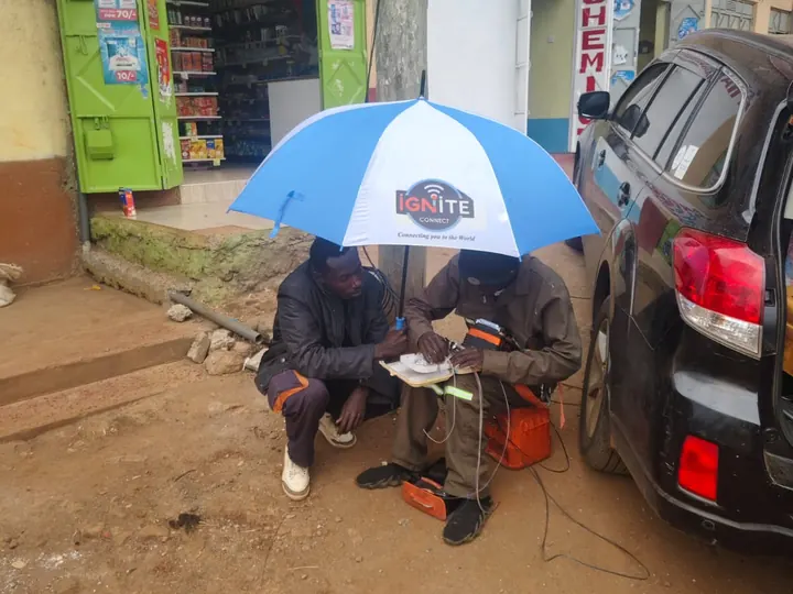 Ignite Wifi field technicians checking internet coverage in Nyeri